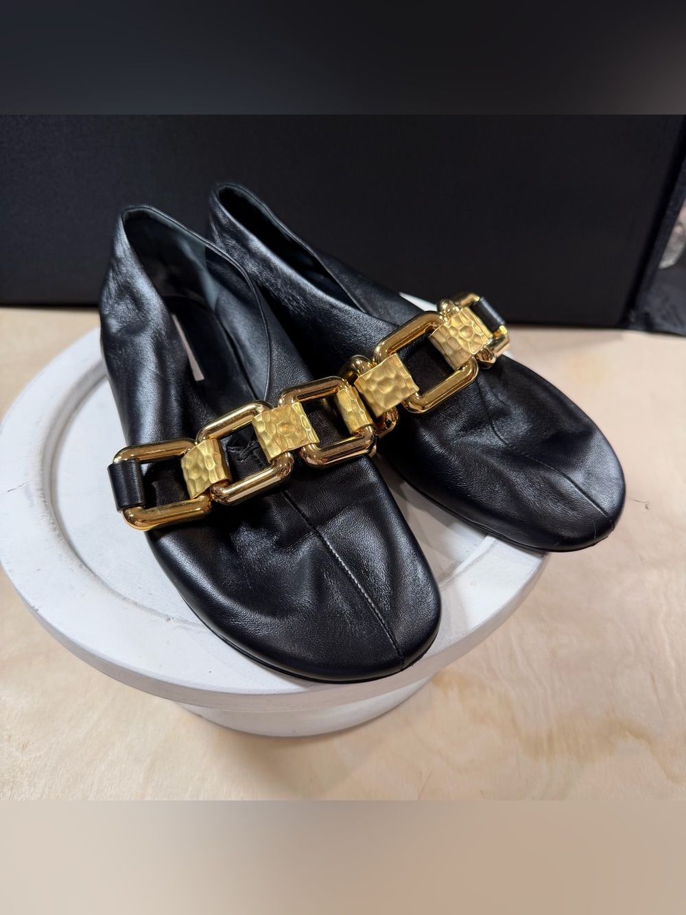 Rare, Women’s Jill Sander Nikky Chain Leather Ballerina Flats Black 37.5 / 7US